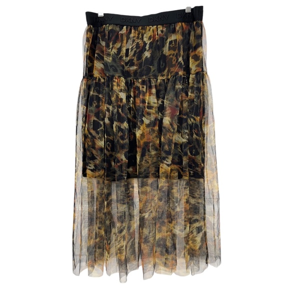 DKNY Animal Print Tulle Overlay Midi Skirt Medium - Picture 2 of 16